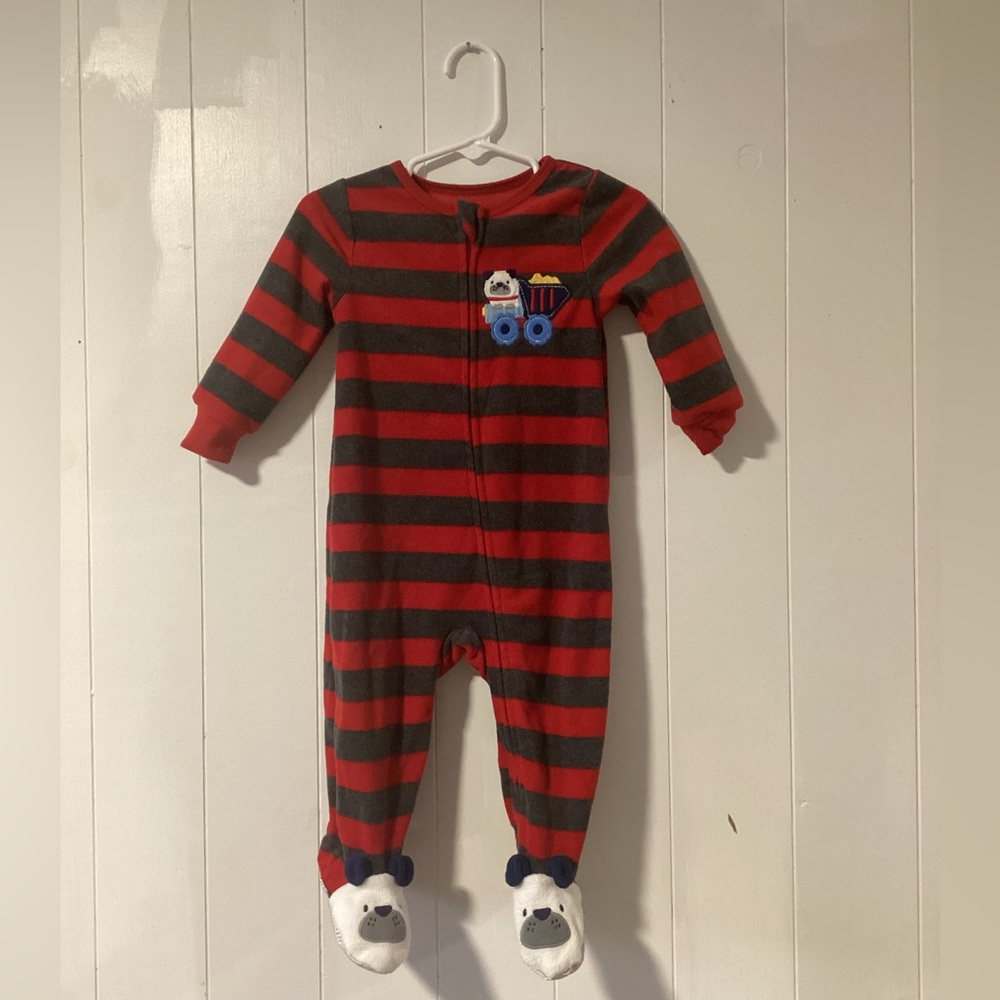 Two Pajama Onesies Set 12 months Dogs in Trucks Footies and Long Sleeves